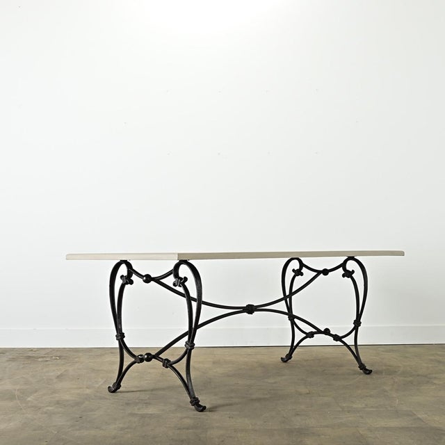 French Vintage Iron Base Dining Table & Painted Wood Top For Sale - Image 10 of 12