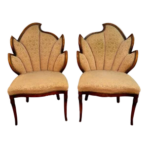 Pair of French Art Deco Century of Progress Exposition Chairs With Shaped Leaf Back, Hastings, Michigan.