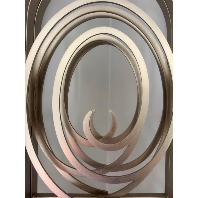 Postmodern 1990s Ethan Allen Radius Collection Brushed Nickel Three-Panel Architectural Folding Room Divider For Sale - Image 3 of 18