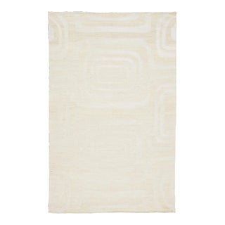 Modern Dhurrie Natural Jute & Wool Rug Handmade in Ivory For Sale