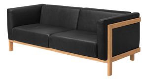 LIFT Three-Seater Sofa in Oak and Black Leather Seat by Julien Renault