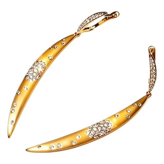 Late 20th Century 14K Yellow Gold Designer Pave Diamond Dangle Drop Earrings For Sale