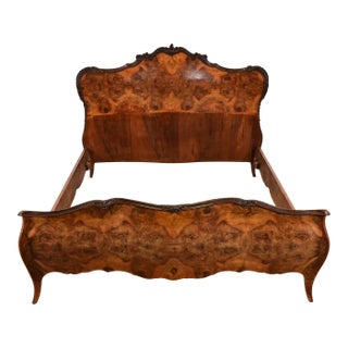 Antique Italian Louis XV Burl Wood Queen Size Bed, Circa 1900 For Sale