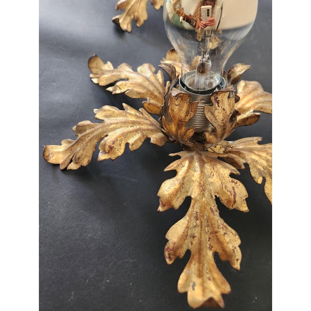 Hollywood Regency Florentine Flower-Shaped Gilt Flush Mount with Hand-Forged, Floral, Gilded with Gold Leaf in the style of Hans Kögl, Italy, 1960s For Sale - Image 18 of 18