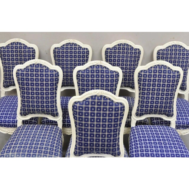 Vintage French Country Style White Painted Carved Wood Dining Chairs - Set of 8 For Sale - Image 12 of 12