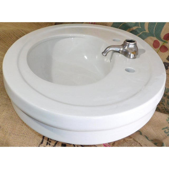 Antique 1918 Trenton Potteries Company Impervio Large Vitreous China Pedestal Sink With Rare Faucet For Sale - Image 10 of 18