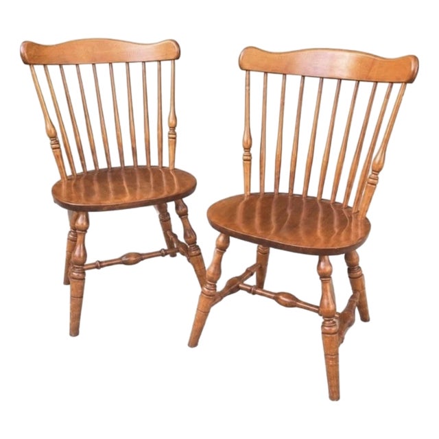 Vintage Mid Twentieth Century S Bent & Bros Colonial Maple Wood Windsor Side Chairs, a Pair For Sale