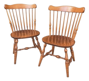 Vintage Mid Twentieth Century S Bent & Bros Colonial Maple Wood Windsor Side Chairs, a Pair