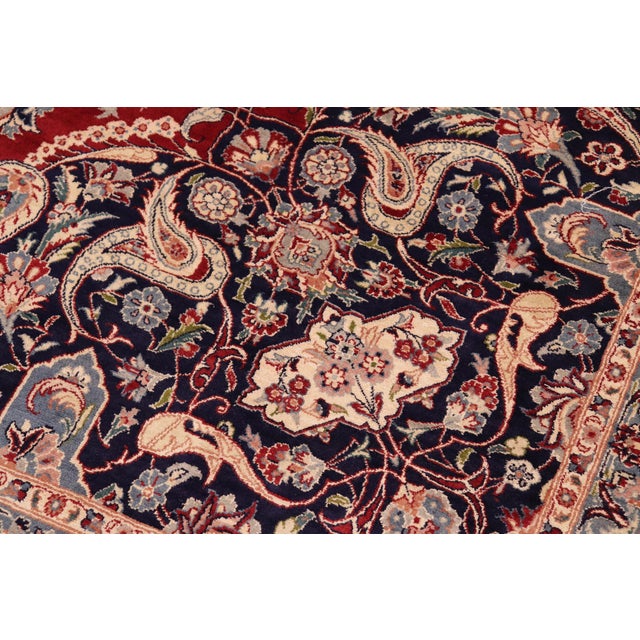 Traditional Kazveen Pak-Persian Red/Blue Wool&Silk Rug - 10'1'' X 14'1'' For Sale - Image 4 of 8
