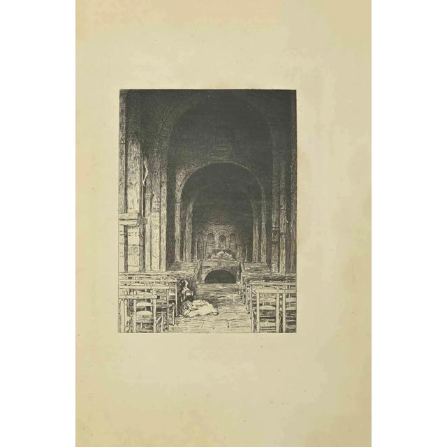 Eugène Burnand, In the Church, Etching, Late 19th Century For Sale