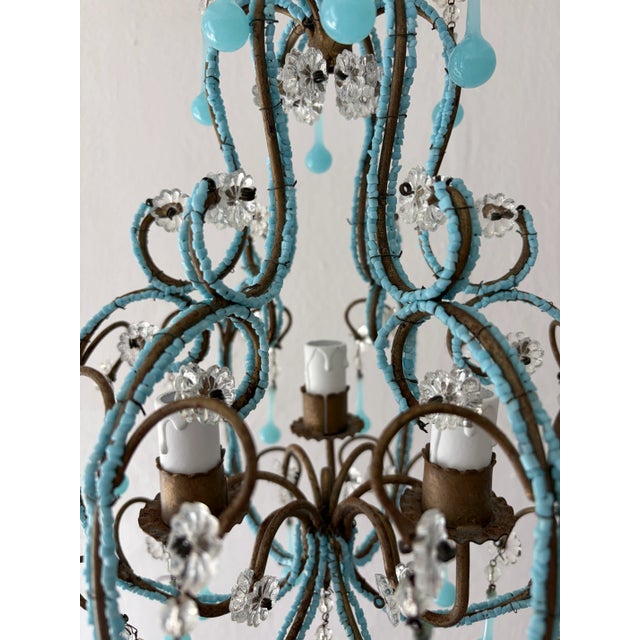 Blue Opaline Drops Beaded Chandelier, Circa 1920 For Sale - Image 6 of 13