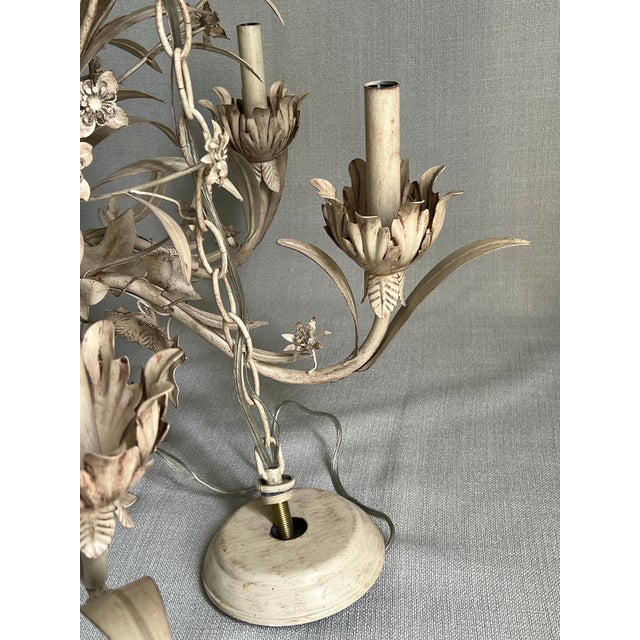 Late 20th Century Antique Gustavian Style 6 Light White Tole Wild Flowers Chandelier For Sale - Image 5 of 12