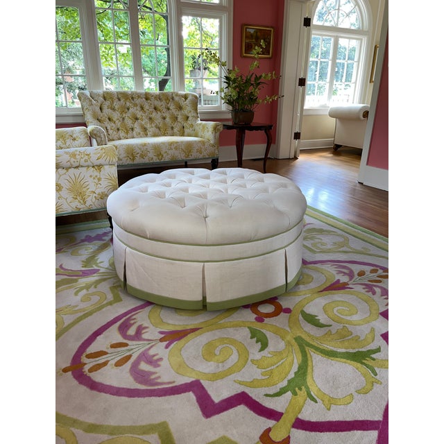 Modern Vanguard Tufted White Ottoman For Sale - Image 3 of 10