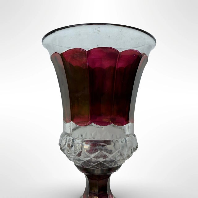 Mid-Century Modern Vintage Bohemian Cut-To-Clear Cranberry and Amber Glassware Goblets Set of 3 For Sale - Image 3 of 7