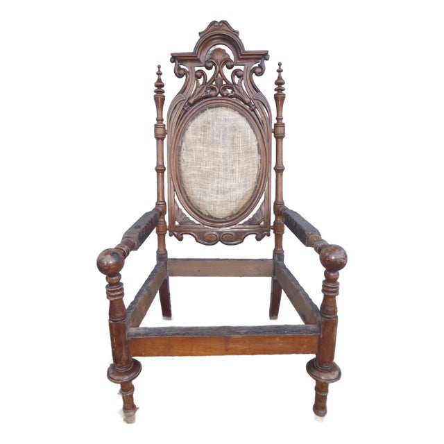 Mid 18th Century Gothic or Westlake High Back Throne Armchair (Frame Only Without Upholstery) For Sale