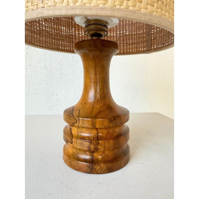 Turned Olive Wood Table Lamp, 1950s For Sale - Image 12 of 17