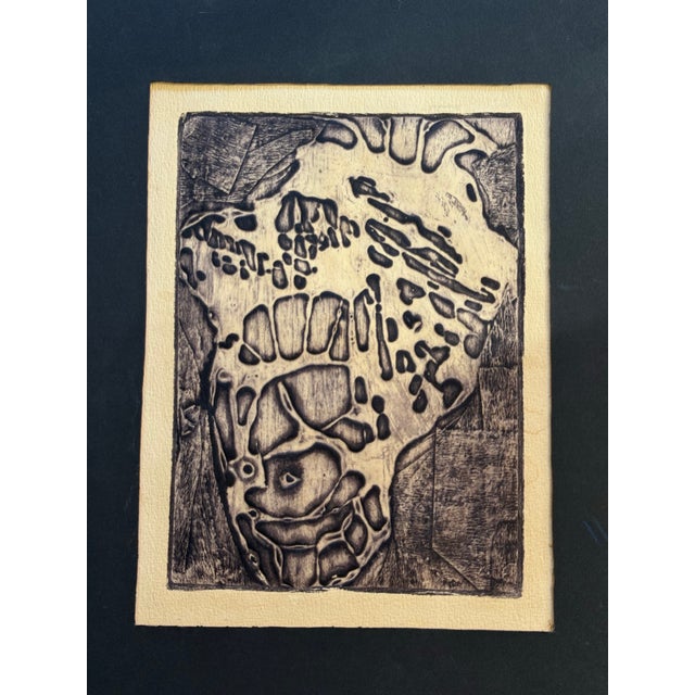 This striking original mid-century modernist relief print beautifully balances abstract expressionism with organic,...