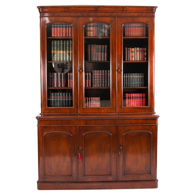 19th Century Antique English Victorian Flame Mahogany Library Bookcase For Sale - Image 18 of 18