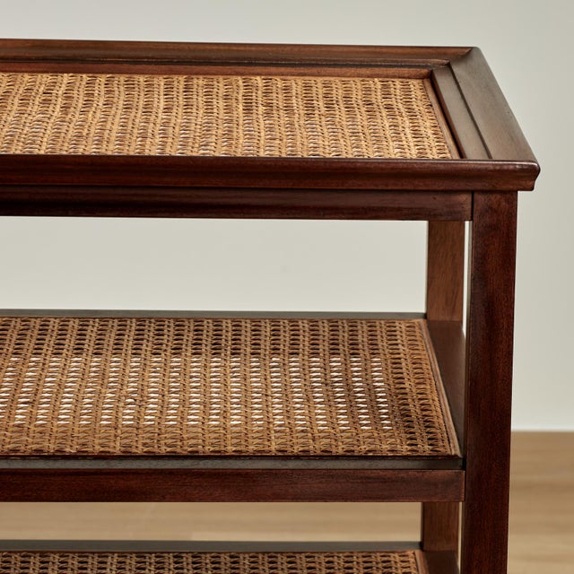 Vintage British Colonial Style Caned Four Tiered Rolling Stand For Sale In West Palm - Image 6 of 10