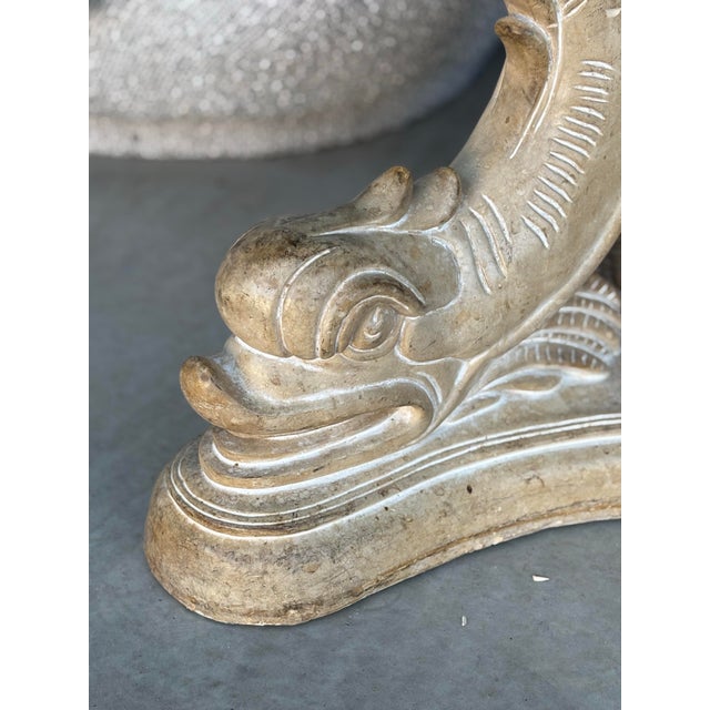 Modern Mid 20th Century Italian Neoclassical Cast-Stone Koi Fish, Dolphin Pedestal Table With Glass Top For Sale - Image 3 of 5