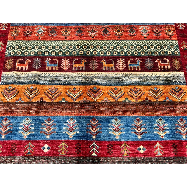 Textile Multicolor Afghan Khorjin Hand-Knotted Wool Rug - 8'0" X 5'9" For Sale - Image 7 of 14