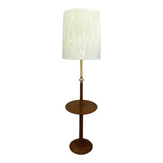 Vintage Mid Century Modern Solid Walnut Floor Lamp Table For Sale