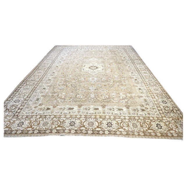 Condition: Antique Circa: 1930s Origin: Persia Design: Tabriz Actual Size: 14.7 X 19.6 Thickness: 1/4" Color: Light Tan,...