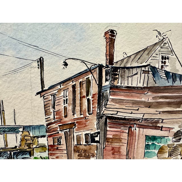 Rustic Henry Emil Salloch Original Watercolor on Paper Port Clyde, Maine. 1950 For Sale - Image 3 of 7