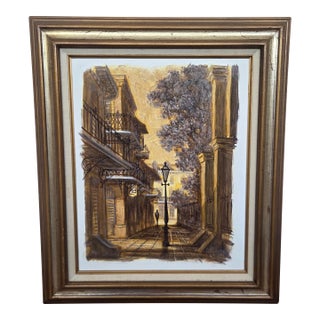 Mid-Century James McCaffery New Orleans Cityscape Oil Painting on Board For Sale