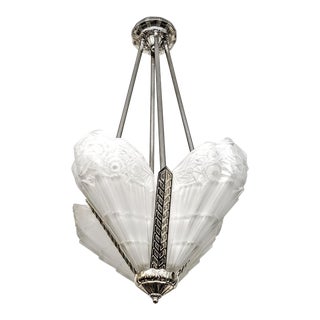 French Art Deco Pendant Chandelier Signed by J. Robert For Sale