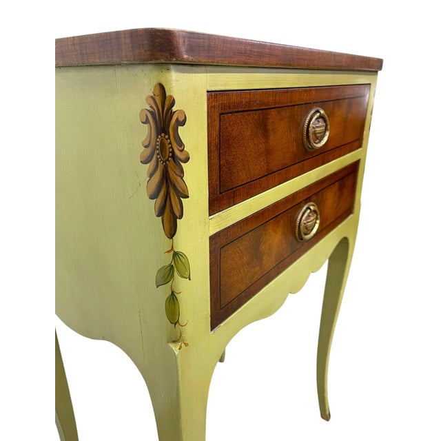 Wood Vintage John Widdicomb Two Drawer Painted Side Table With Cabriole Legs and Decorative Motifs For Sale - Image 7 of 11