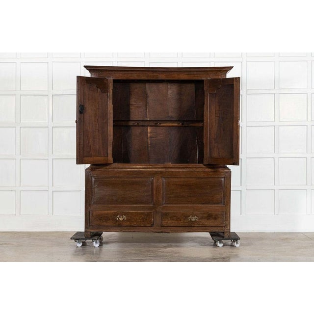 Circa 1770 large 18thc english oak livery cupboard together w159 x d51.5 x h187 cm base w155 x d50.5 x h77 cm top w159 x...