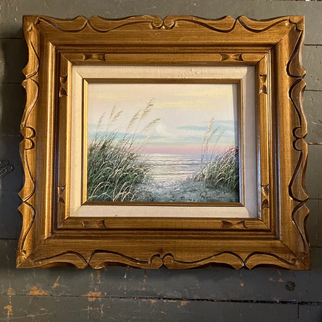 1970’s Original Vintage Serine Marshes Landscape Painting Original Vintage Carved Wood Frame For Sale In Philadelphia - Image 6 of 6
