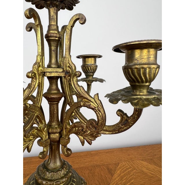 Gold French Style Five-Arm Candleholders in Brass, Set of 2 For Sale - Image 8 of 18