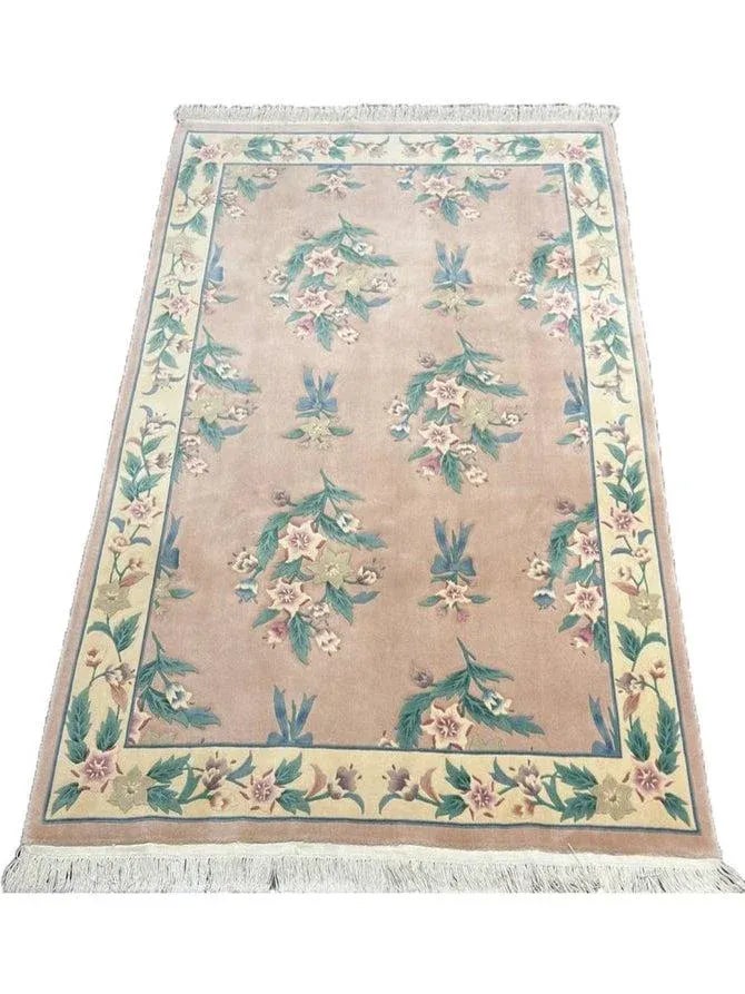 1990s Handwoven Chinese Floral Area Rug 6x9 | Chairish