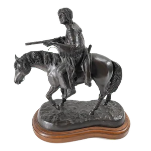 1979 Contemporary Bronze Native American Indian on Horseback Bronze Figure, Signed