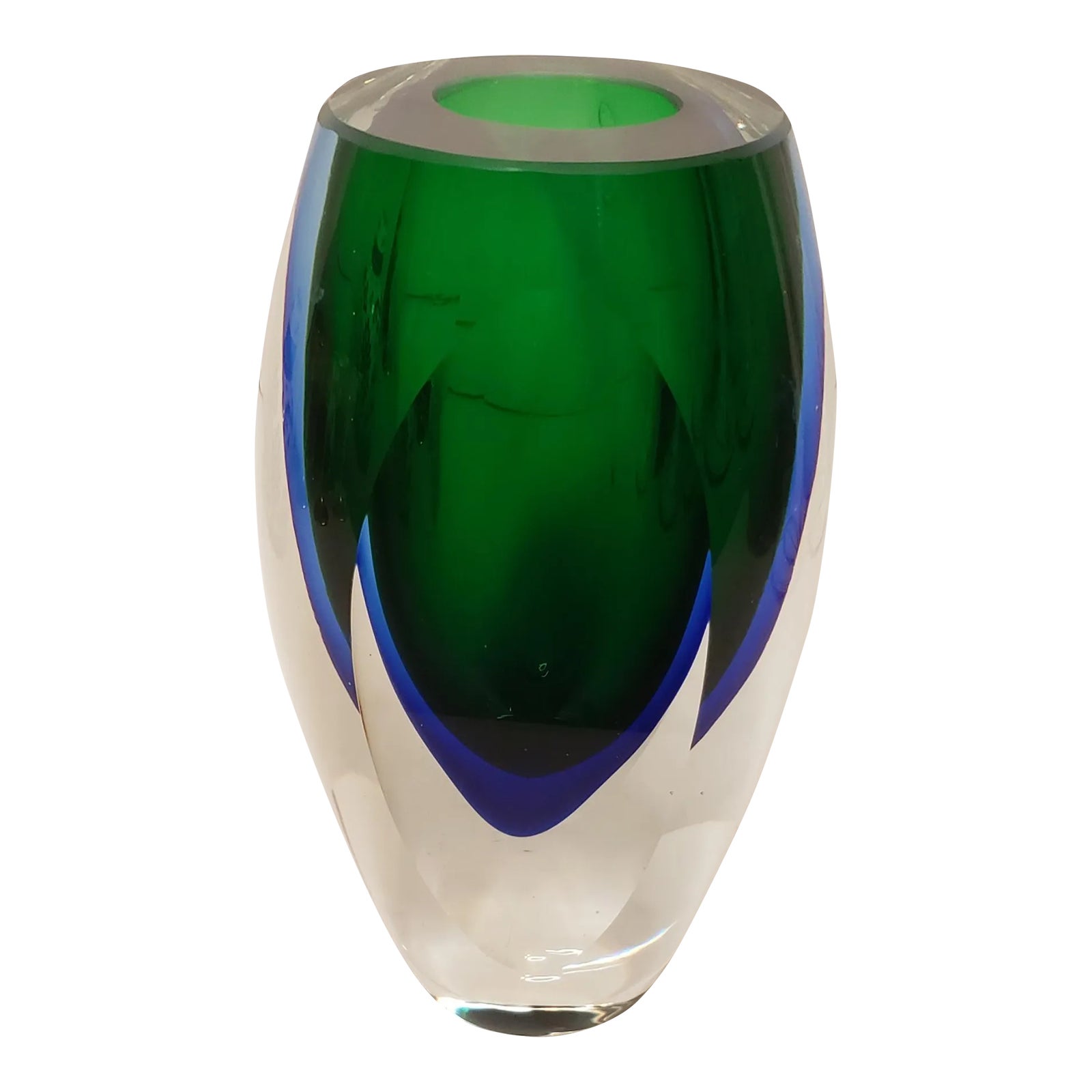 Vintage Kosta Boda Fifth Avenue Heavy Lead Crystal Vase Green Blue