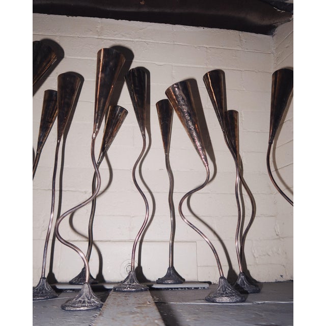 Vintage Adjustable Sculptural Metal Candlesticks, Set of Three For Sale In Los Angeles - Image 6 of 9