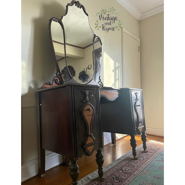 Vintage Jacobean Walnut Vanity For Sale - Image 4 of 12