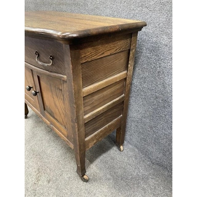 1900 - 1909 Antique Oak Sideboard Cabinet, Early 1900s Small Server, Dovetail Drawer, Arts & Crafts Bar Cabinet, Vintage Entryway Chest For Sale - Image 5 of 7