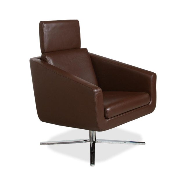 Pavo Leather Chrome Armchair Set in Brown with Manual Reclining Function from FSM, Set of 2 For Sale - Image 4 of 18