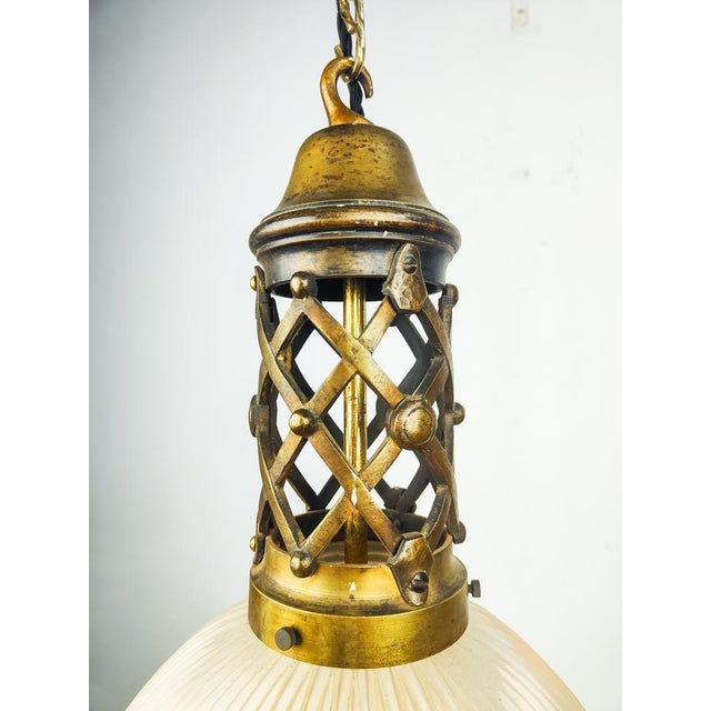 Holophane Antique French 2 Part Glass Holophane Pendant Light, 1920s For Sale - Image 4 of 8