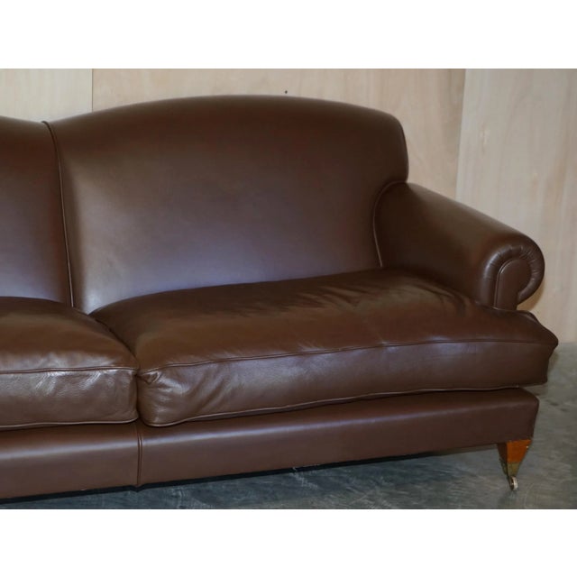 Large Contemporary Solid Brown Sofa with Brass Castors in the Style of Howard & Sons For Sale - Image 4 of 18