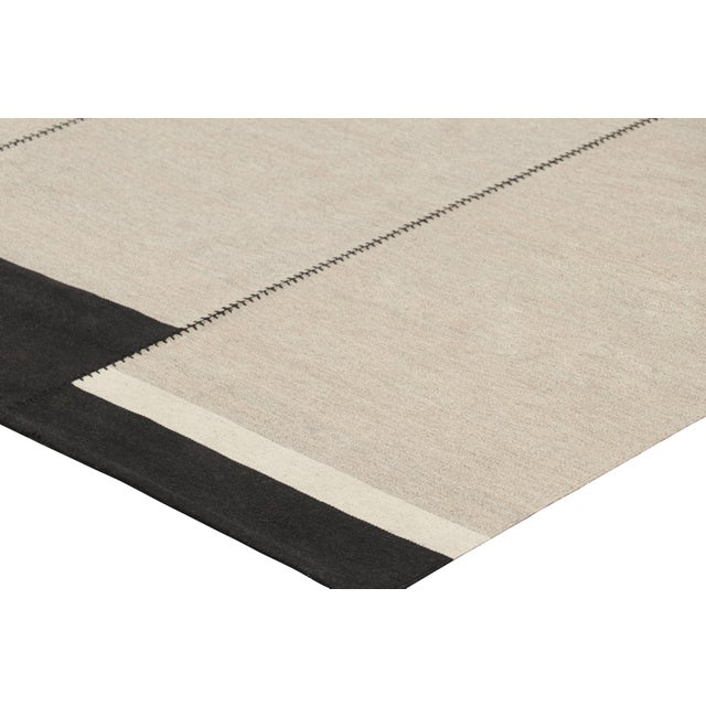 Rug & Kilim’s Contemporary Kilim, Taupe With White and Black Textural Stripes For Sale In New York - Image 6 of 7