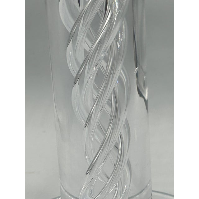 Pair of Simon Pearce Stratton Hand-Blown Air Twist Crystal Pillar Candlesticks, 7" For Sale - Image 9 of 10
