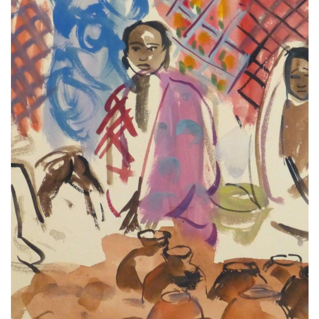 French Stephane Magnard, French Watercolor - Village Vendors at the Outdoor Market For Sale - Image 3 of 5