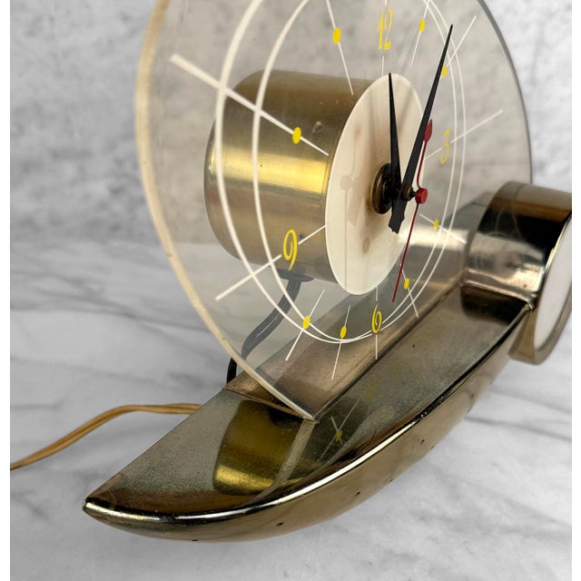 Mid-Century Atomic Gold & Lucite Mantle Sailboat Clock For Sale - Image 9 of 9
