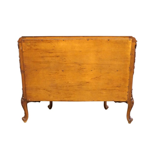 Vintage Antique Banded Walnut French Louis XV Rococo Style 42" Carved Console W. Pastoral Inlay For Sale - Image 9 of 11