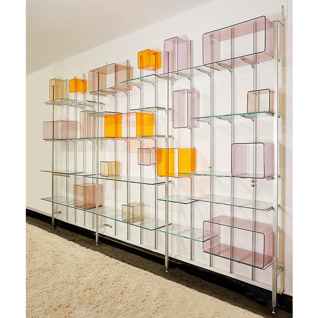 Modular Wall Shelf in Brushed Metal, Glass and Acrylic, 1960s For Sale - Image 11 of 11