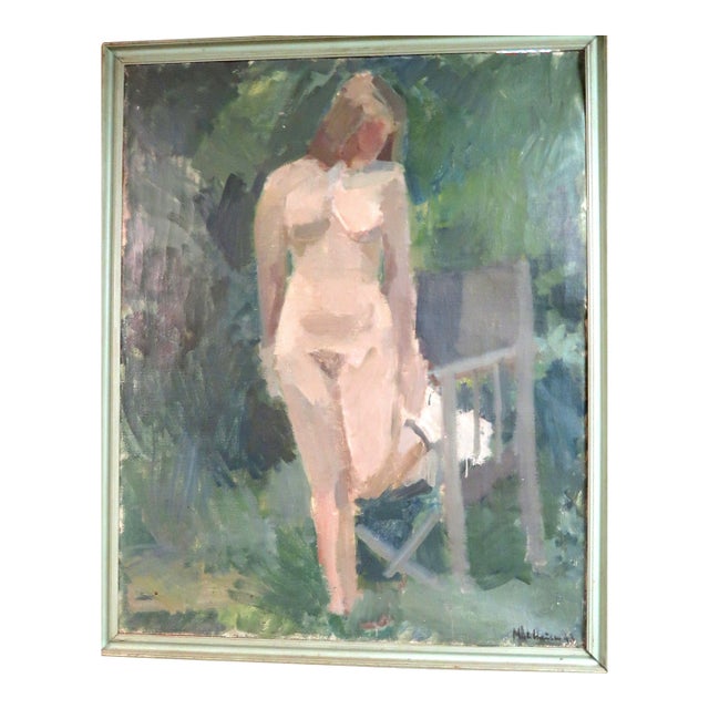 Early 20th Century Huge Standing Nude Signed Oil Painting For Sale